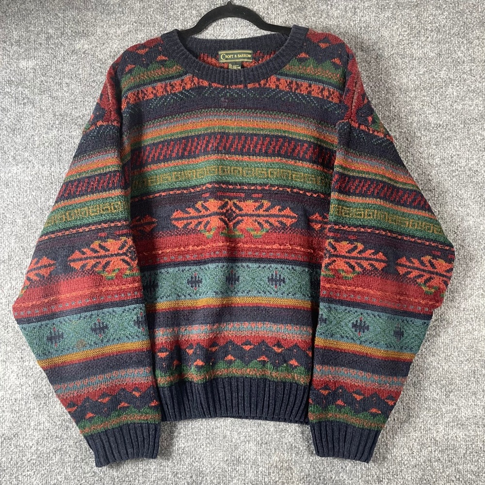 Vintage Croft & Barrow Sweater Mens XL Multicolor Geometric Knit Coogi Style 90s